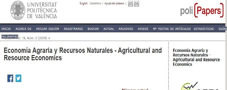 Publicado en el ltimo volumen de la prestigiosa revista cientfica ECONOMA AGRARIA Y RECURSOS NATURALES EARN