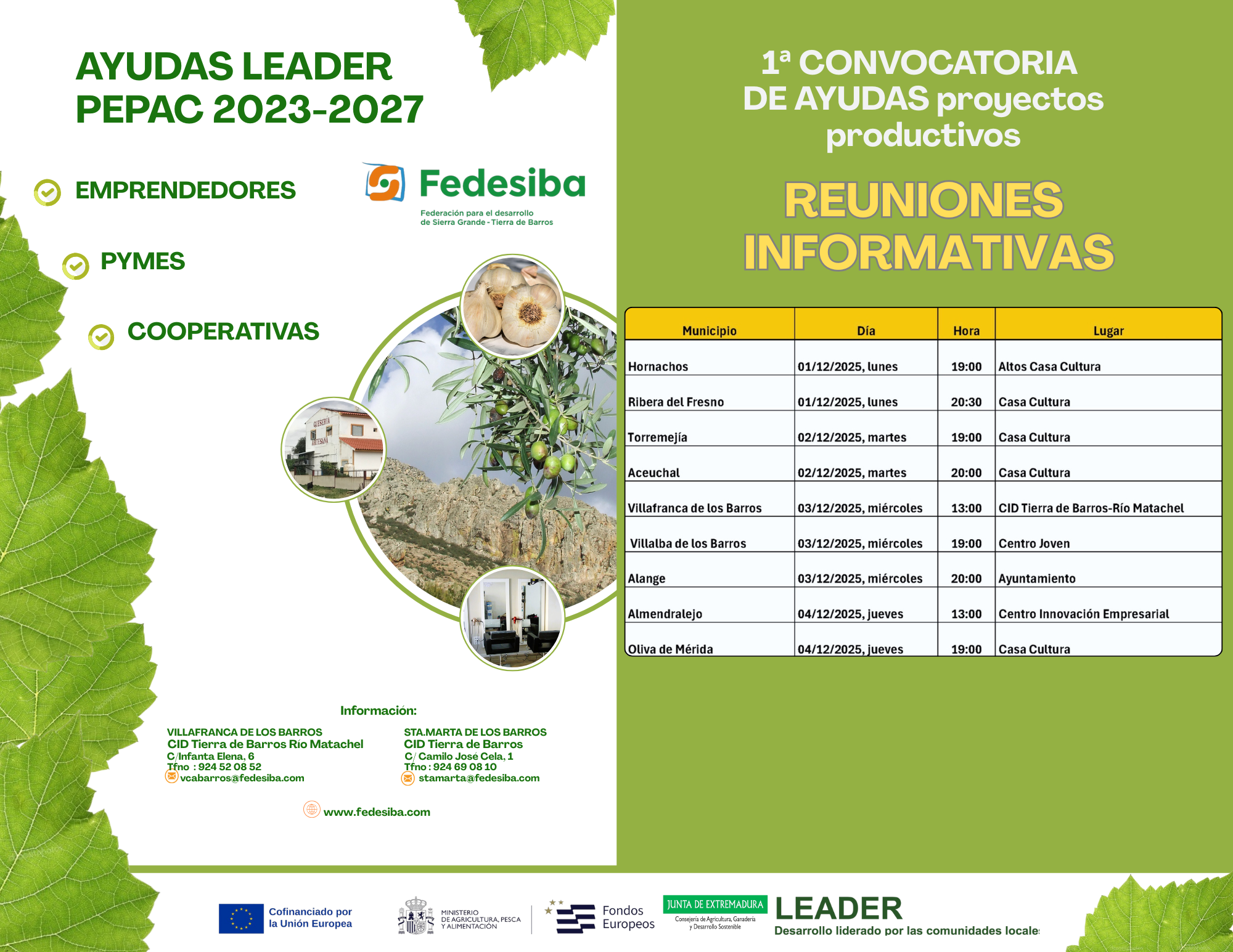 reuniones informativas sobre la 1ª Convocatoria de Ayudas del Programa Enfoque Leader